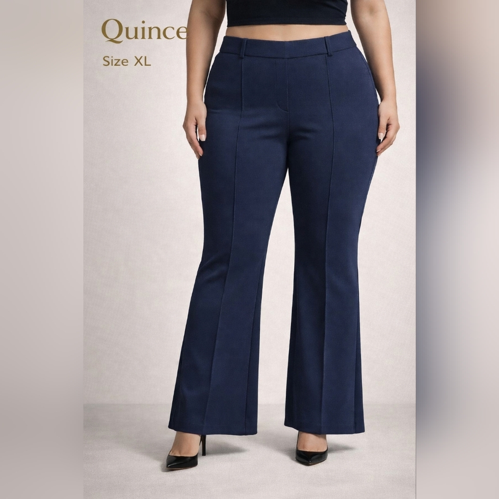 Quince Women's Ultra-Stretch Ponte Flare Leg Pants Navy Blue Rayon Nylon SizeXL